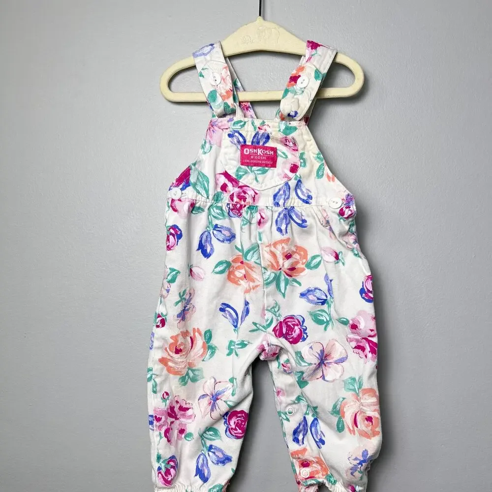 Vintage OshKosh B'Gosh Floral Overalls Made in USA size 6-9 Months Baby Girl